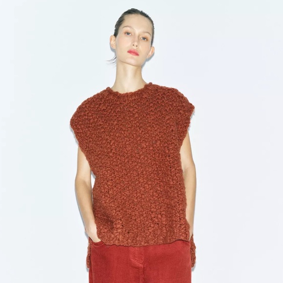 $180 ZARA 100% WOOL OVERSIZED TEXTURED KNIT VEST - Picture 1 of 6